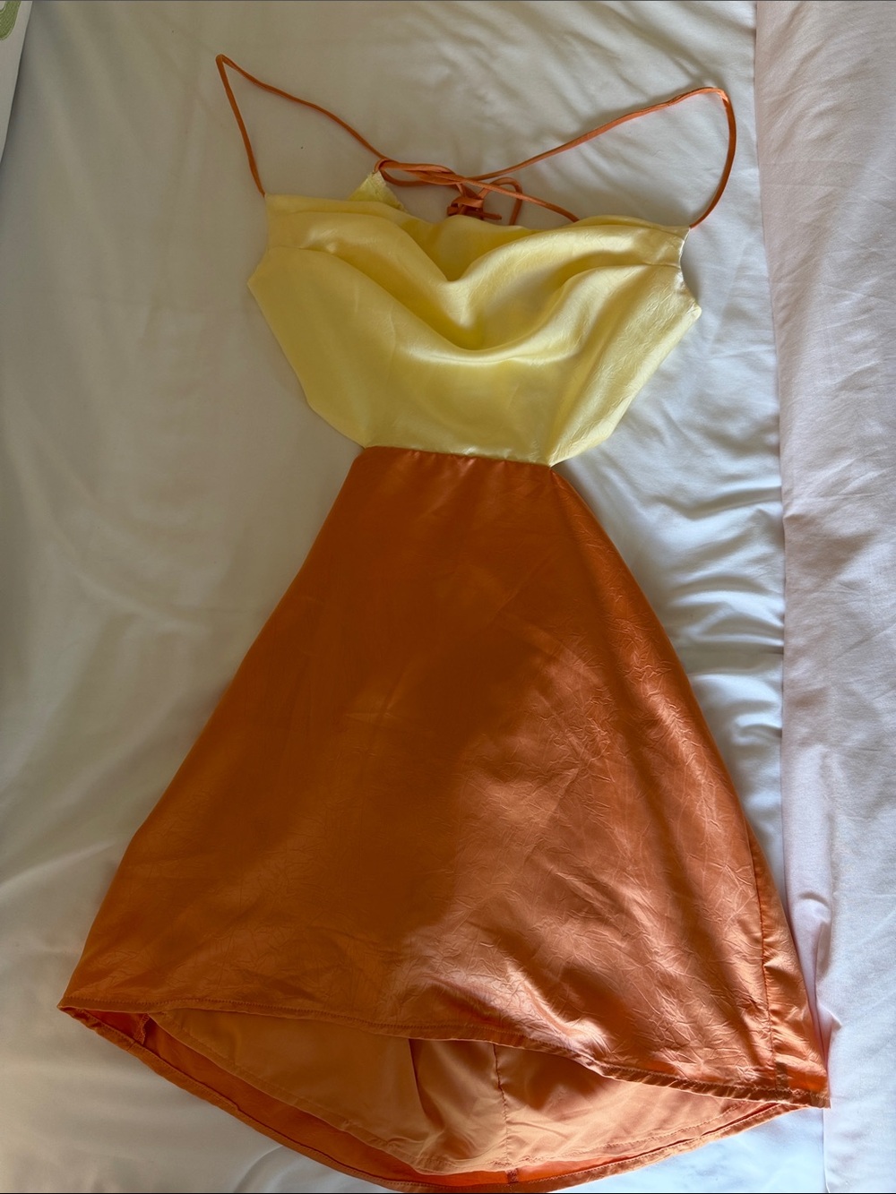 Two-Tone Yellow and Orange High-Low Slip Dress
